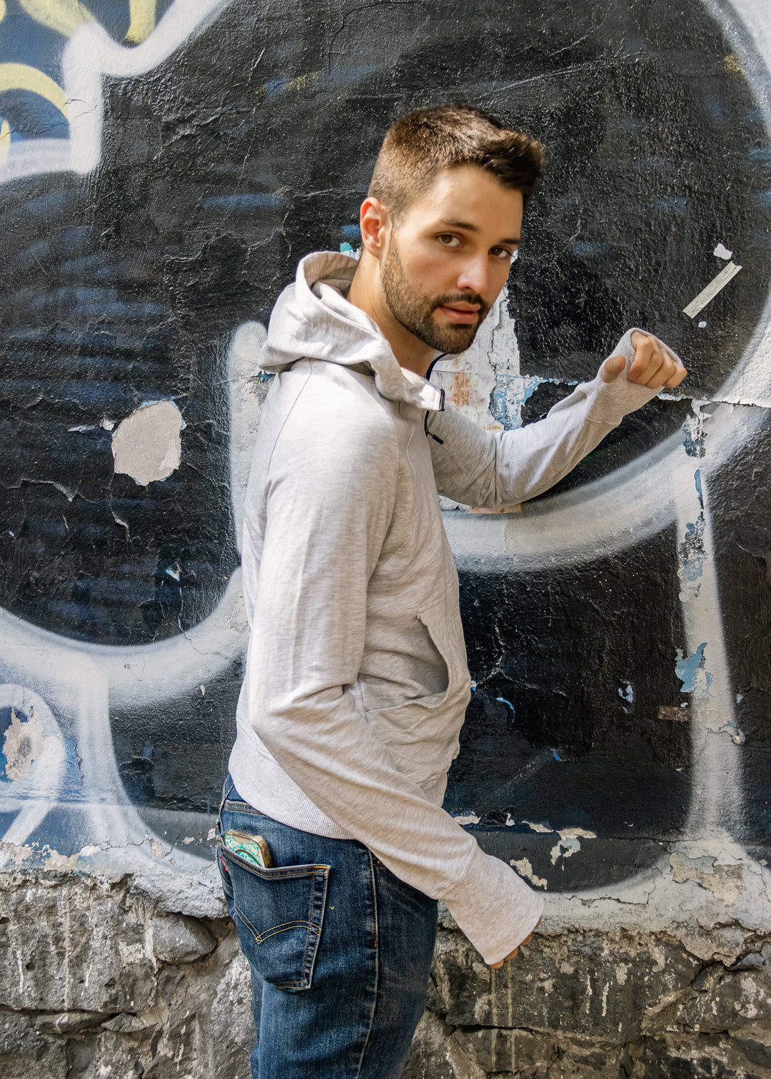 Sudadera Tipo Hoodie Para Hombre Con Medio Cierre Color Gris