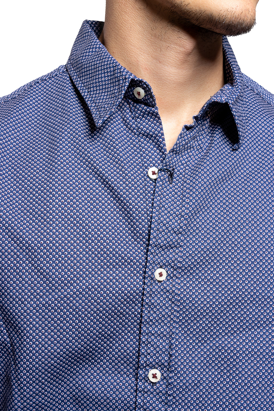 Camisa de Puntos Casual Azul Marino Polham