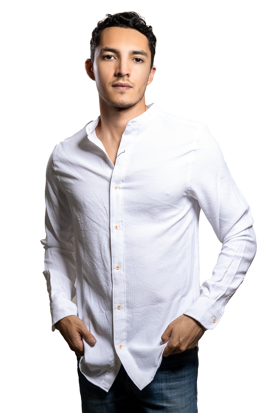 Camisa De Cuello Mao Color Blanca Polham