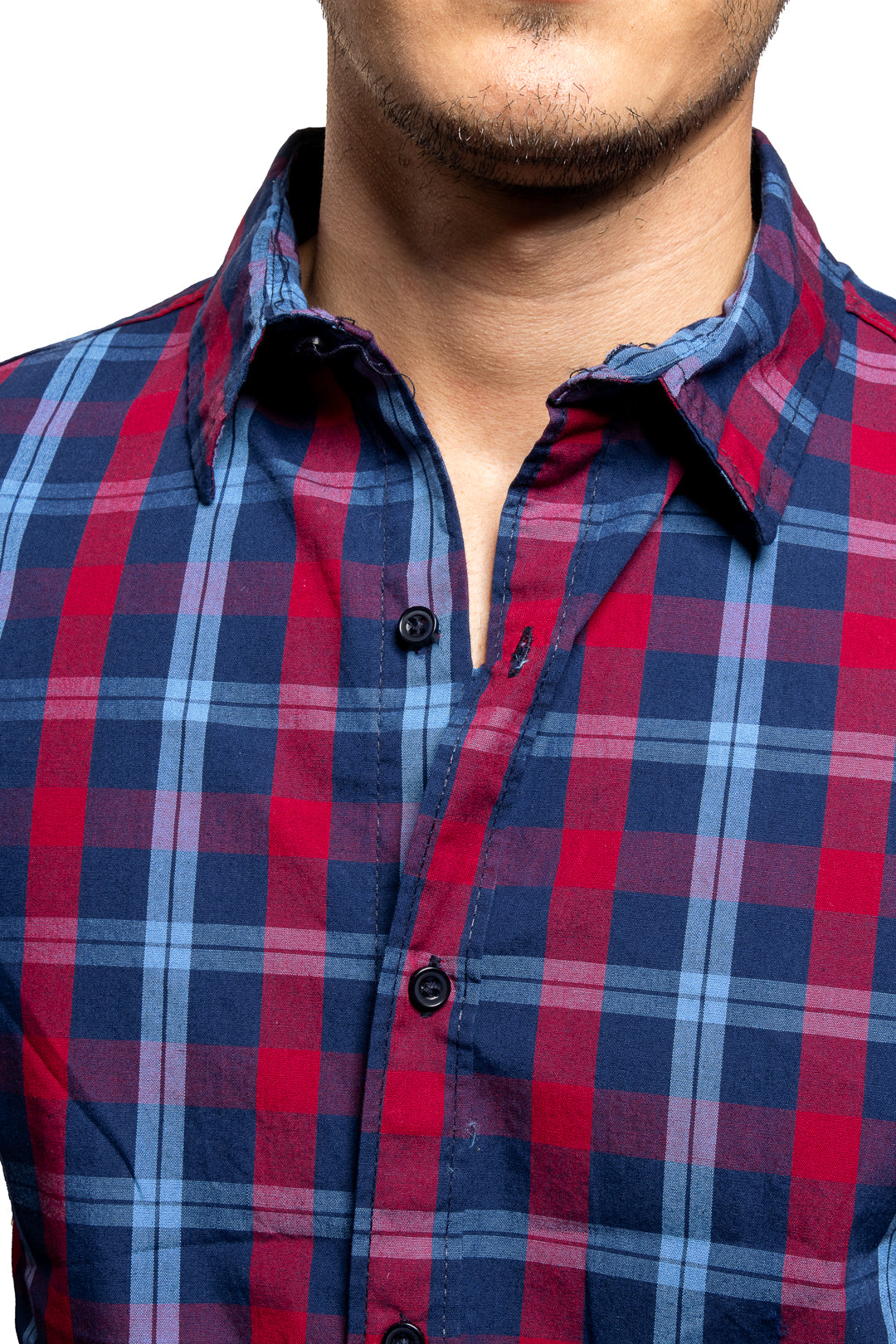 Camisa de Cuadros Color Rojo Con Azul Polham