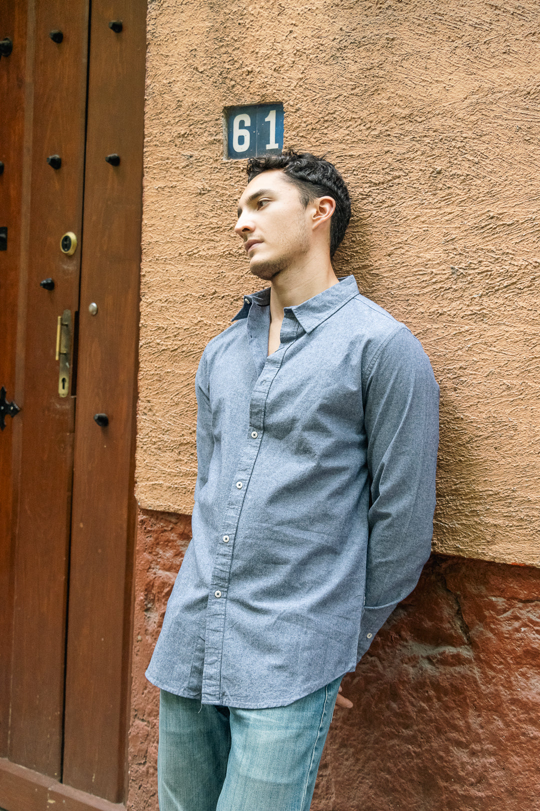 Camisa Casual Gris Con Textura