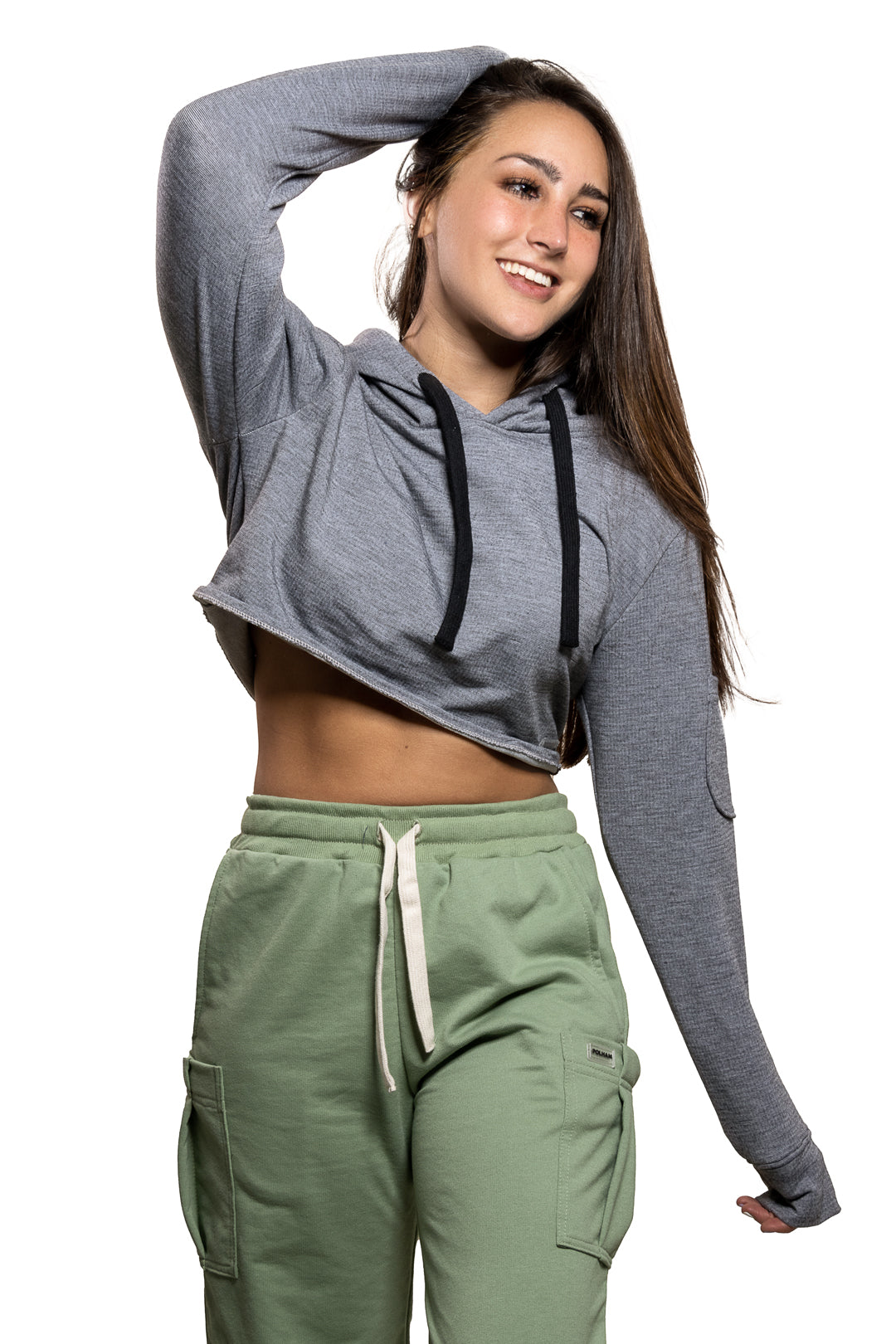 Hoodie Croptop Gorro Ajustable Gris