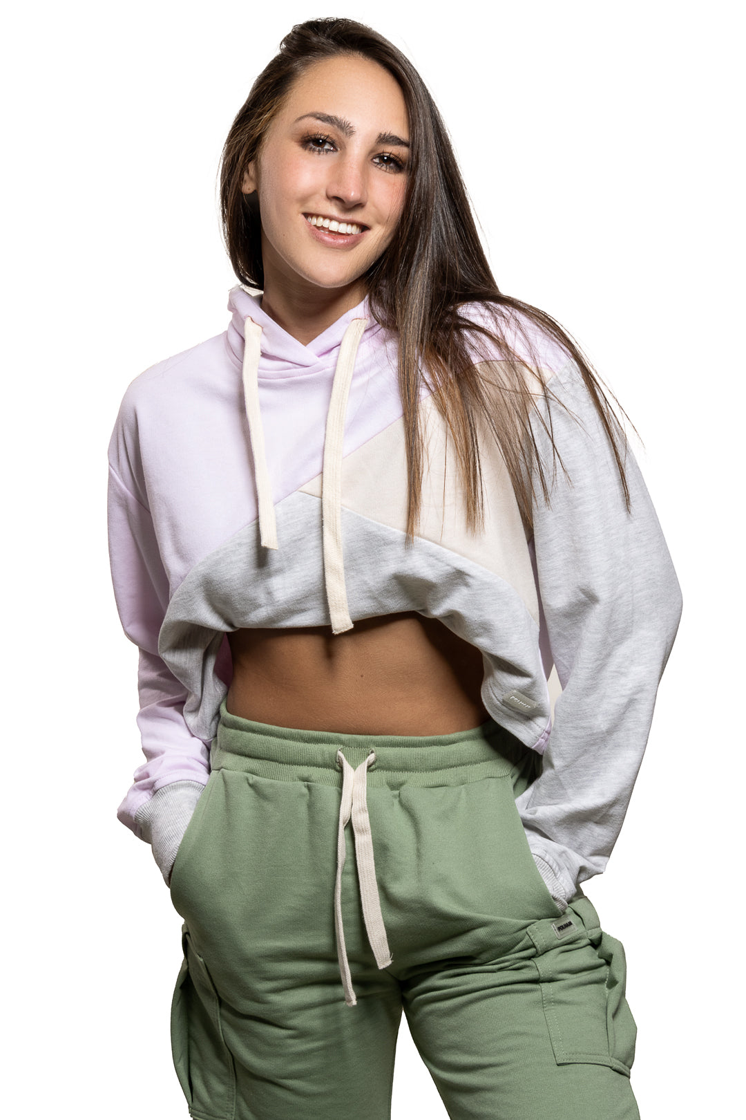 Hoodie Multicolor Corta Rosa con Gris