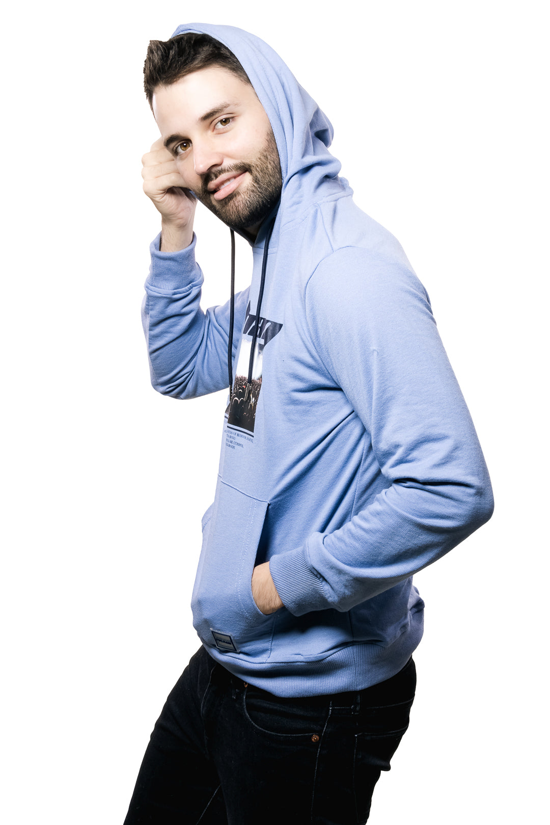 Sudadera Tipo Hoodie Color Azul Cielo Con Negro PLHM