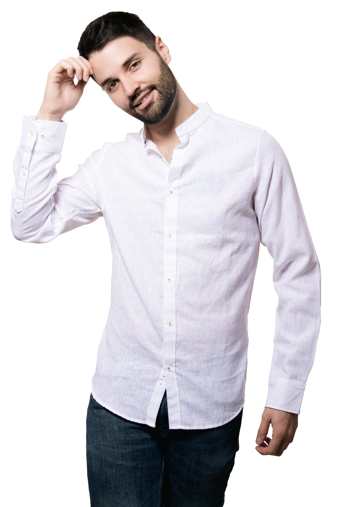 Camisa De Cuello Mao Para Hombre Color Blanco