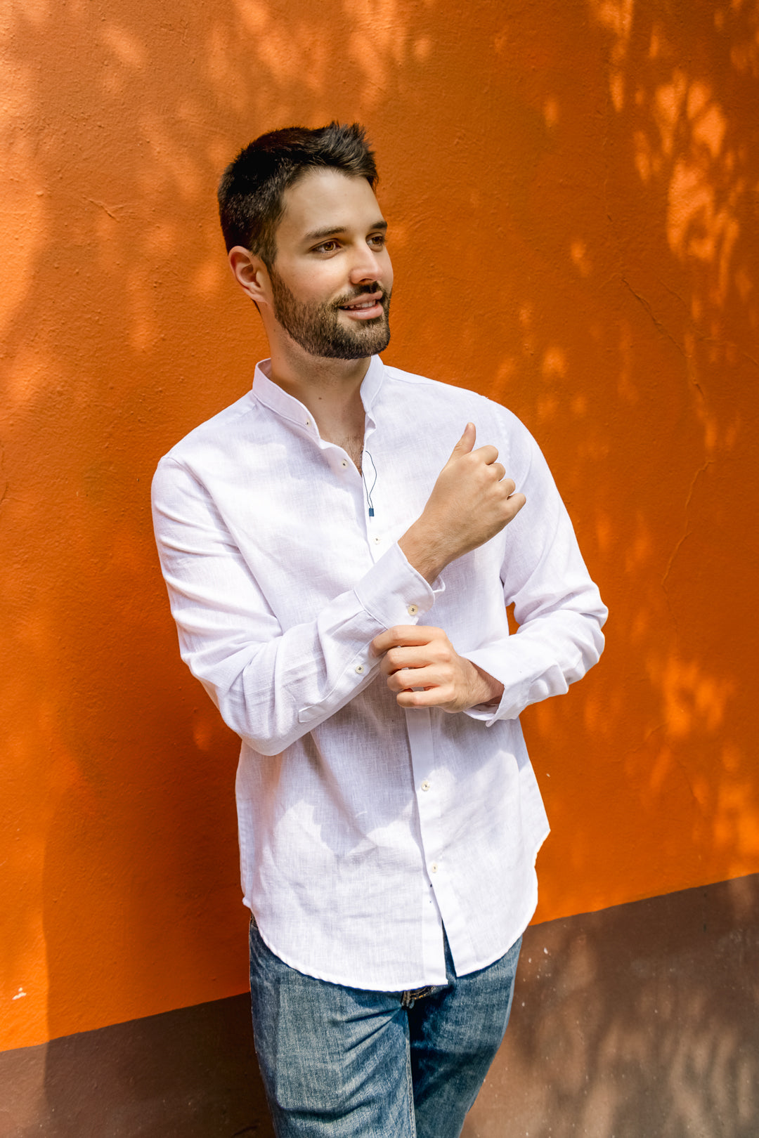 Camisa De Cuello Mao Para Hombre Color Blanco