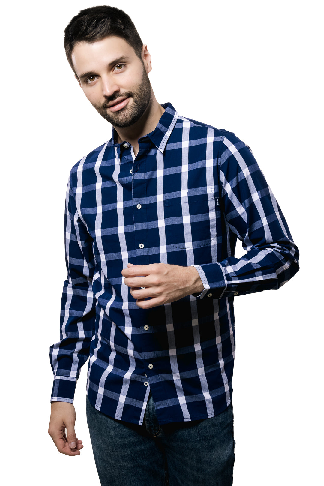 Camisa Para Hombre Con Cuadros Color Azul Con Blanco