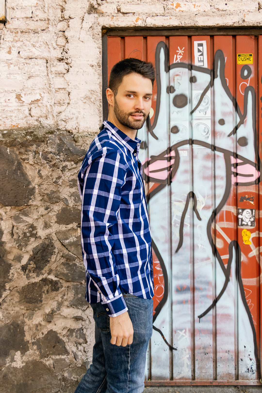 Camisa Para Hombre Con Cuadros Color Azul Con Blanco