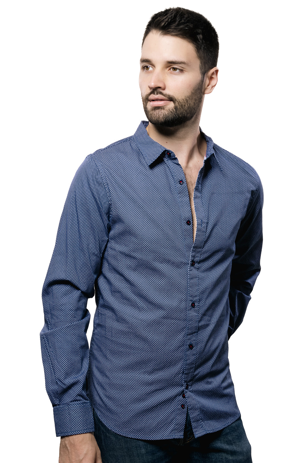 Camisa Para Hombre Color Azul Con Patron De Puntos