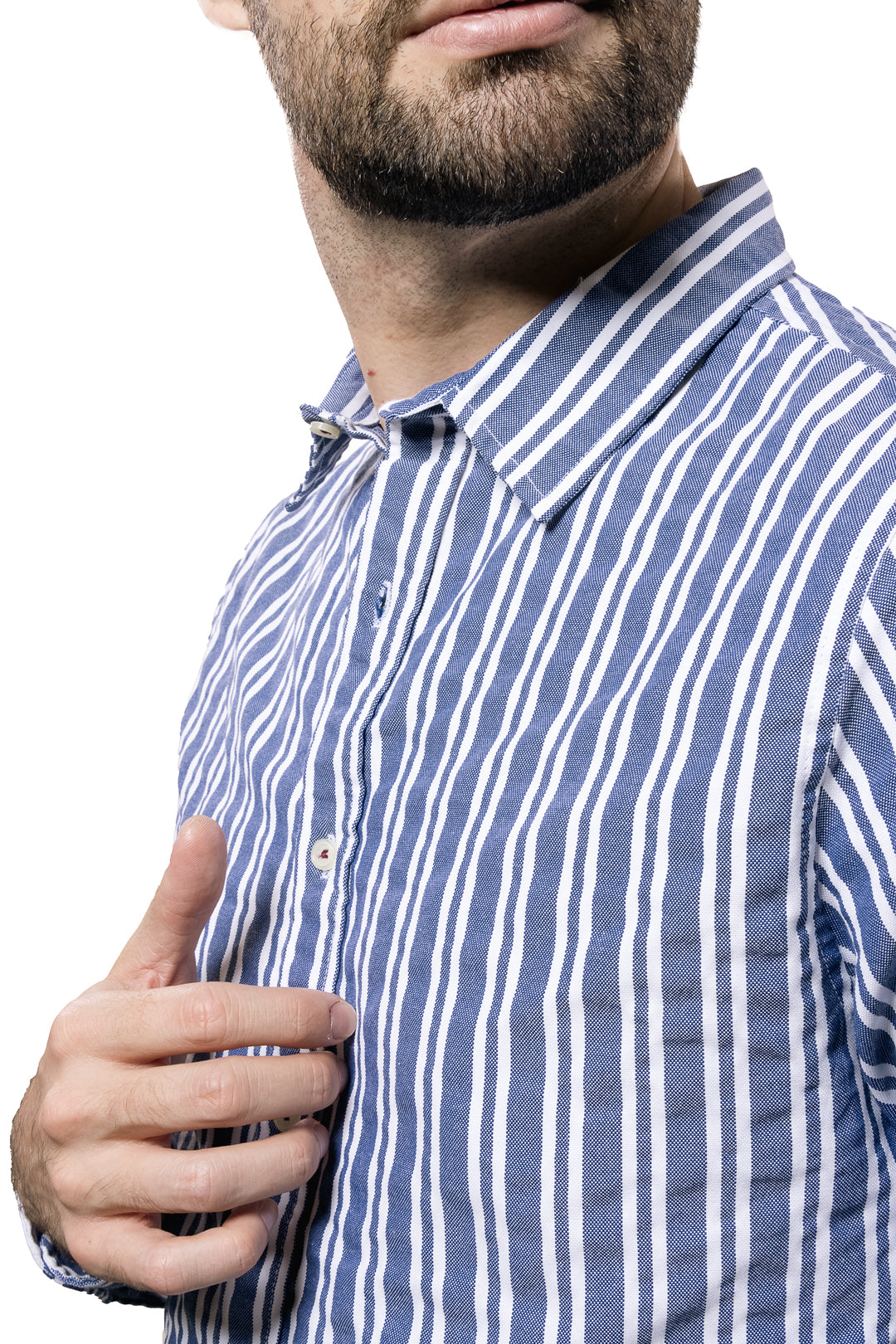 Camisa Para Hombres Color Azul Con Rayas Blancas