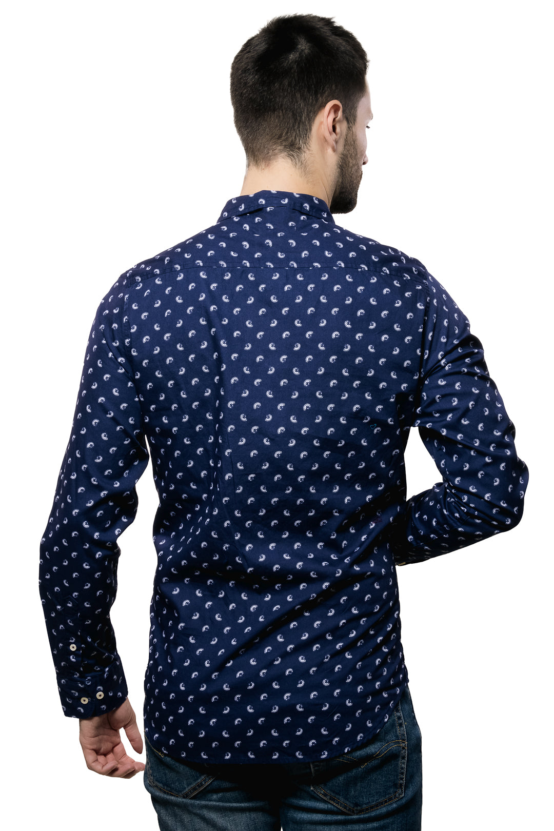 Camisa Para Hombre Color Azul Marino Con Conchas Blancas