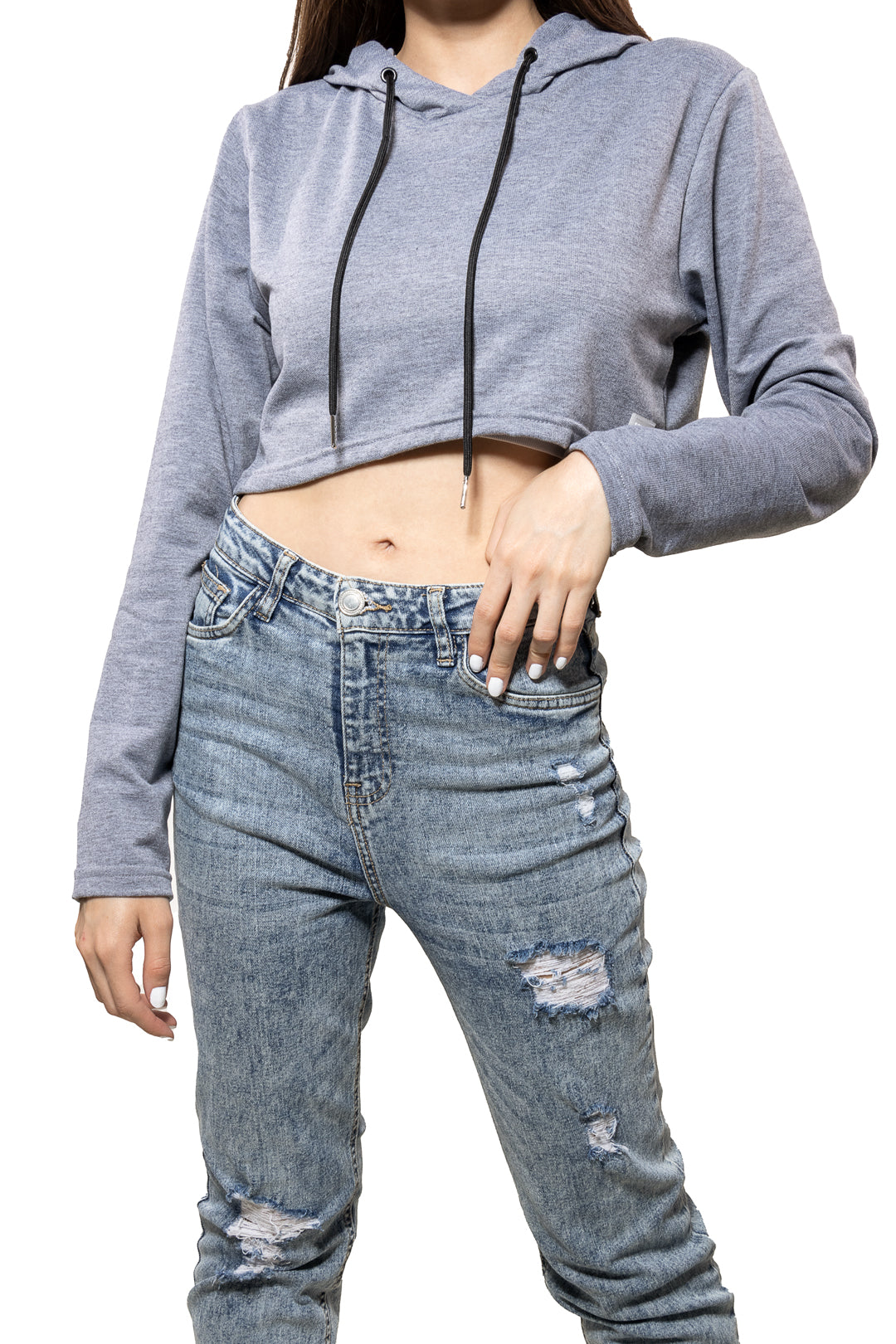 Crop Top Liso Color Gris y Cordones Negros