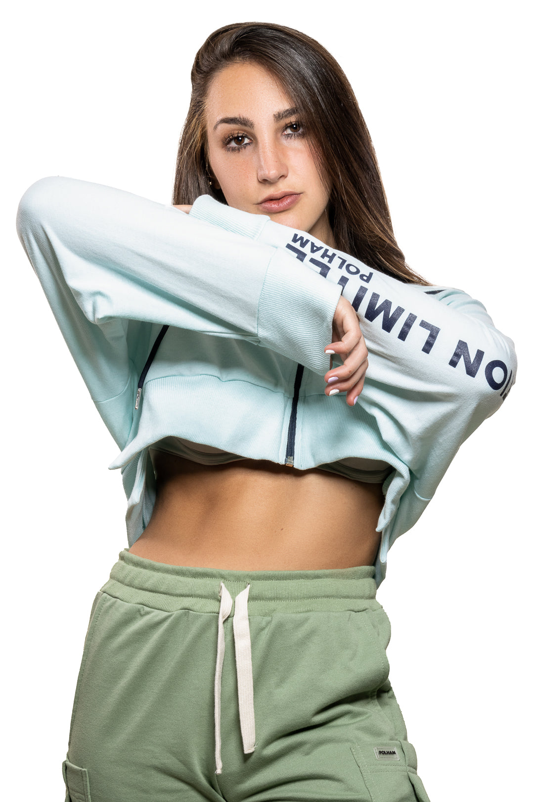 Sudadera Tiro Corto Estampada Azul
